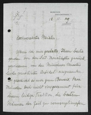 Brief von Annette Kolb an Gerhart Hauptmann