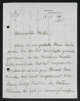 Brief von Annette Kolb an Gerhart Hauptmann