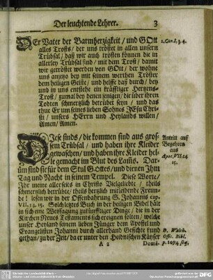 Leichenpredigt : Der leuchtende Lehrer, [allgemeiner Eingang], Textus, Eingang, Abhandlung, Gebrauch