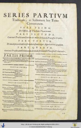 Series Partium Tractatum, ac Sectionum hoc Tomo Contentarum.