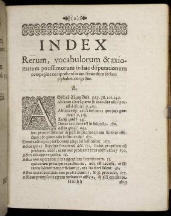 Index Rerum, vocabulorum & axiomatum potissimorum in hac disputationum [...]