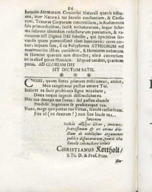 Gratulationes [Beiträger: Christianus Kortholt. D. G. Morhofius. Henr. Opitius. Joachim Justus Breithaupt. T. Arnkiel ...]