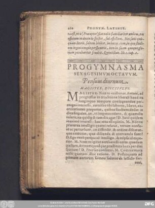 Progymnasma Sexagesimum Octavum. Pensum diurnum. Magister, Discipulus.