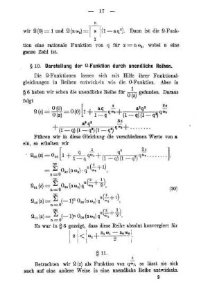 § 10. Darstellung der ....-Funktion durch unendliche Reihen.