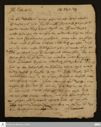 Brief von [August Hermann Francke] Ferdinand Helfreich Lichtscheid.