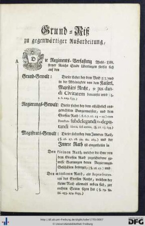 Grund-Riß zu gegenwärtiger Ausarbeitung.