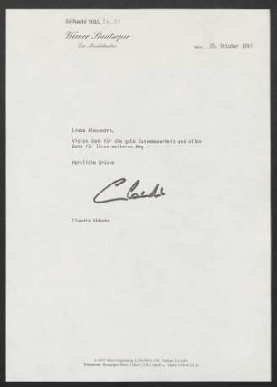 Brief an Unbekannt, 20.10.1991