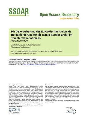 Die Osterweiterung der Europäischen Union als Herausforderung für die neuen Bundesländer im Transformationsprozeß