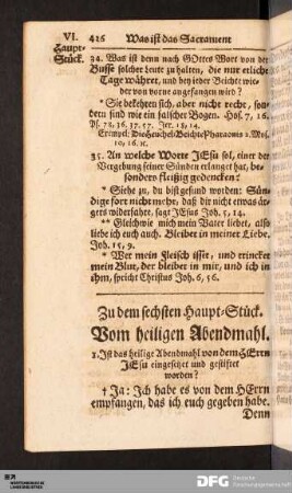Zu dem sechsten Haupt-Stück. Vom heiligen Abendmahl