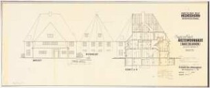 Haus Collignon (Ärztewohnhaus am Krankenhaus Heckeshorn), Berlin-Wannsee: Aufriss Westansicht 1:100; Schnitt 1:100