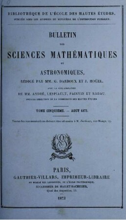 Tome Cinquiéme. - Aout 1873.