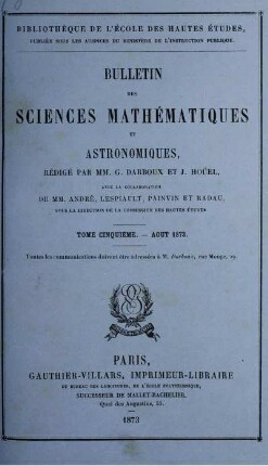 Tome Cinquiéme. - Aout 1873.
