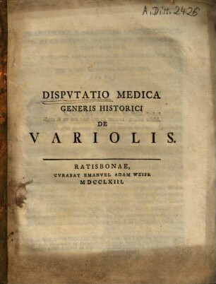 Disputatio medica generis historici de variolis