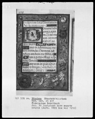 Flämisches Gebetbuch mit Kalender — Initiale D(omine) und Bordüre, Folio 30recto