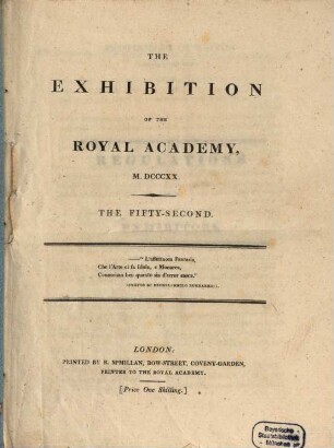 The Exhibition of the Royal Academy 1820 : the fifty-second