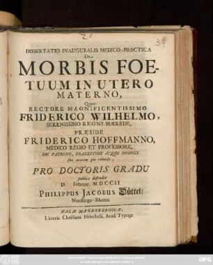 Dissertatio Inauguralis Medico-Practica De Morbis Foetuum In Utero Materno