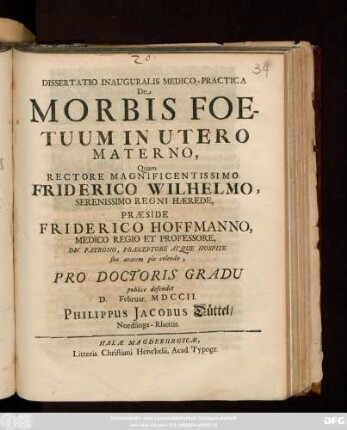 Dissertatio Inauguralis Medico-Practica De Morbis Foetuum In Utero Materno