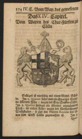 Das XIV. [IV.] Capitel. Vom Wapen des Chur-Fürsten zu Cölln