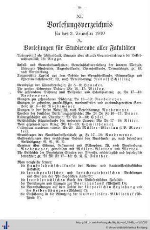 XI. Vorlesungsverzeichnis für das 2. Trimester 1940
