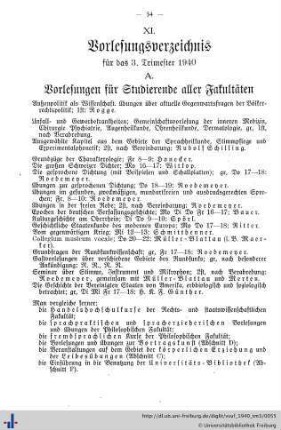 XI. Vorlesungsverzeichnis für das 2. Trimester 1940