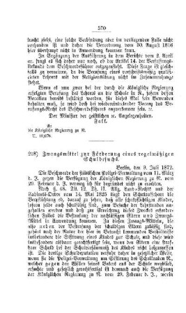 Zwangsmittel zur Förderung eines regelmäßigen Schulbesuchs : [V. Elementarschulwesen]