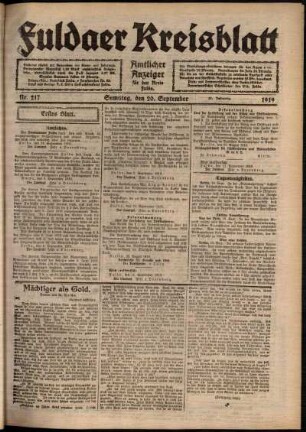 Erste Ausgabe vom Samstag, den 20. September 1919.