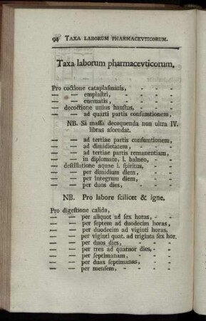 Taxa laborum pharmaceuticorum. / Preiß für die Mühe der Apotheker.