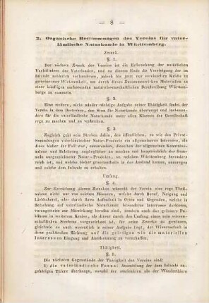 Organische Bestimmungen des Vereins für vaterländische Naturkunde in Württemberg