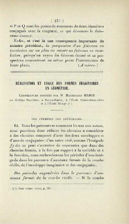 Réalisation et usage des forme imaginaires en géométrie. [Fortsetzung]
