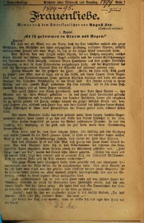 Neues Münchener Tagblatt. Romanbeilage zum Neuen Münchener Tagblatt. [1894]