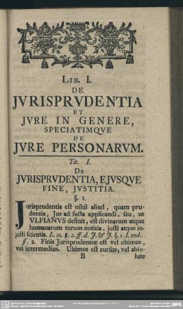 Lib. I. De Jurisprudentia Et Jure In Genere, Speciatimque De Jure Personarum
