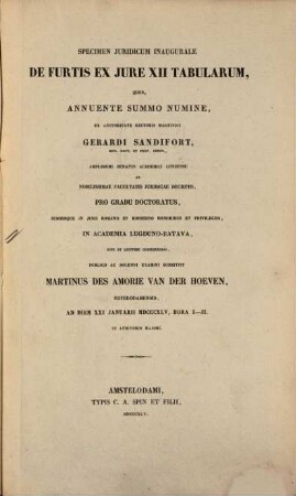 Specimen juridicum inaugurale de furtis ex jure XII tabularum