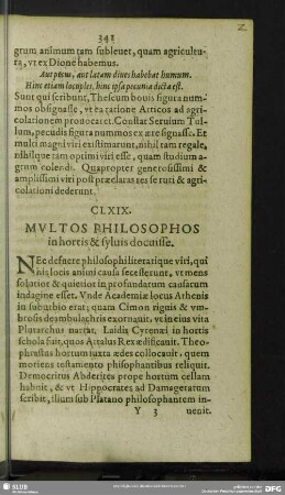 CLXIX. Multos Philosophos in hortis & sylvis docuisse