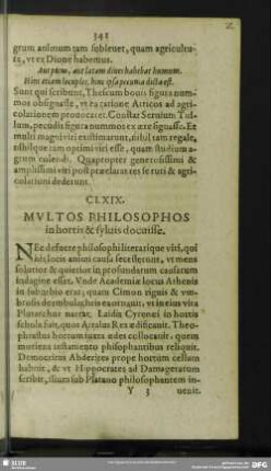 CLXIX. Multos Philosophos in hortis & sylvis docuisse