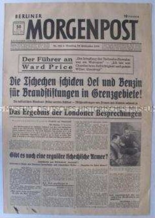 Tageszeitung "Berliner Morgenpost" zur Eskalation der Spannungen um das Sudetenland