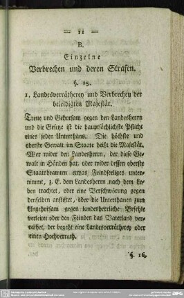 B. Einzelne Verbrechen und deren Strafen