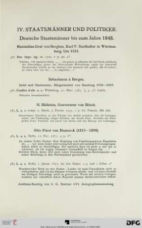IV. Staatsmänner und Politiker (Nr. 381-562)