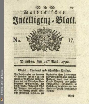 No. 17. Dienstag, den 24ten April, 1792
