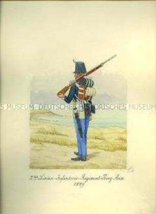 Uniformdarstellung, Soldat des 2. Linien-Infanterie-Regiments, Sachsen, 1849.