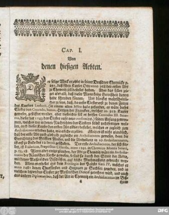 Cap. I. Von denen hiesigen Aebten.
