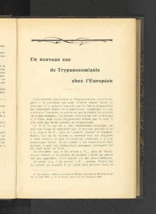 Un nouveau cas de Trypanosomiasis chez l'Européen.