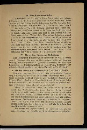 V. Die Darstellung des Reichskanzlers Prinz Max v. Baden