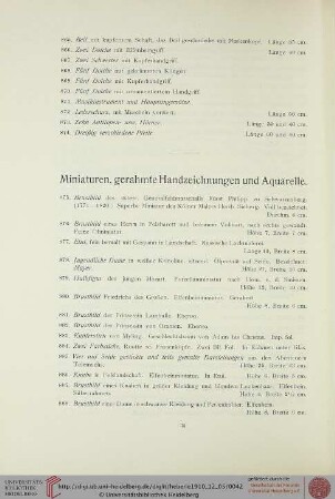 Miniaturen, gerahmte Handzeichnungen und Aquarelle (Nr. 875-1091)