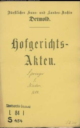 Sprenger, Joh. Dietrich gegen Nieder zu Oetenhausen - Schuldforderung