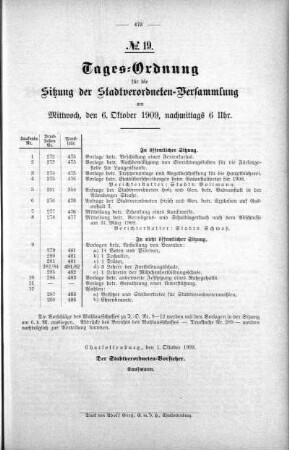 Tages-Ordnung. No. 19. (272-289), 06. Oktober 1909