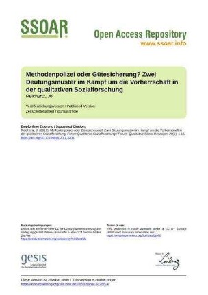 Methodenpolizei oder Gütesicherung? Zwei Deutungsmuster im Kampf um die Vorherrschaft in der qualitativen Sozialforschung