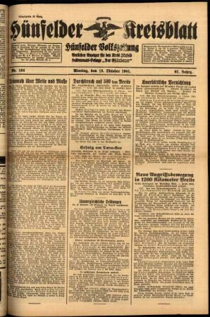 Ausgabe vom Montag, den 13. Oktober 1941.