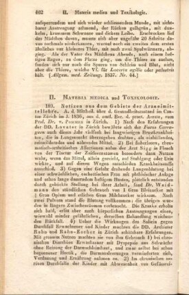 II. Materia medica und Toxikologie.