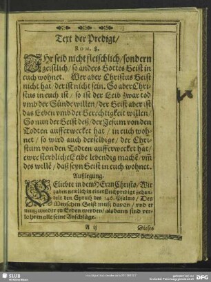 Leichenpredigt : Christliche Leichpredigt, Text der Predigt, Außlegung, Beschluß