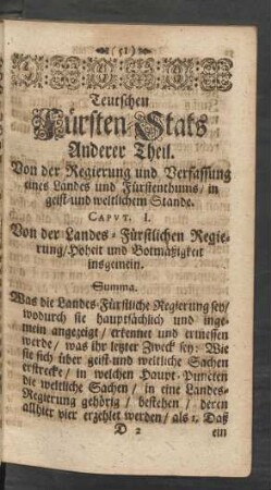 Capvt I. Von der Landes-Fürstlichen Regierung/ Hoheit und Botmäßigkeit insgemein.